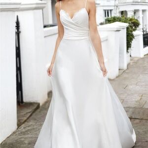 Justin Alexander Elegant Ivory Spaghetti Strap Dress